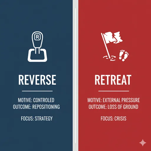 後進（REVERSE / INTENTIONAL）と後退（RETREAT / FORCED）を、動機（MOTIVE）と結果