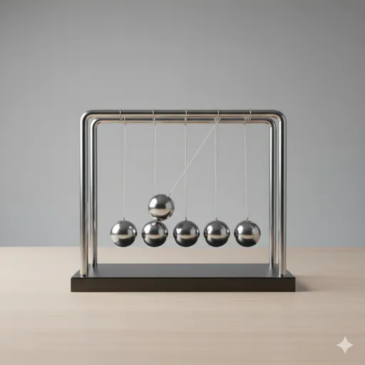 等間隔に並んだ振り子が連動して波のようなリズムを作っている、規則正しく心地よい動き。