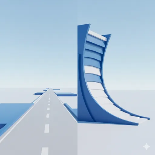 真っ直ぐに伸びる平坦な道と、急降下から緩やかになる滑り台のようなラインが並んだ、二つの戦略の対比イメージ。