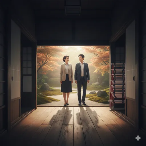 霧が晴れた庭園で、自分の立ち位置を正しく理解し、迷いなく歩き出す人物。