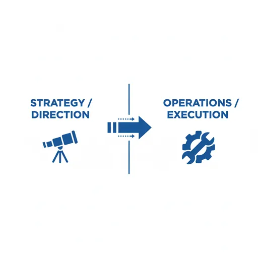 STRATEGY (Direction/Why) と OPERATIONS (Execution/How) の役割の違いを英語で示した図解。