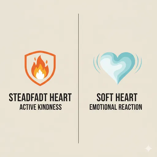 情に厚い（STEADFAST HEART / ACTIVE WILL）と情に脆い（SOFT HEART / REACTIVE EMOTION）を、主導権の違いで示した英語のインフォグラフィック。