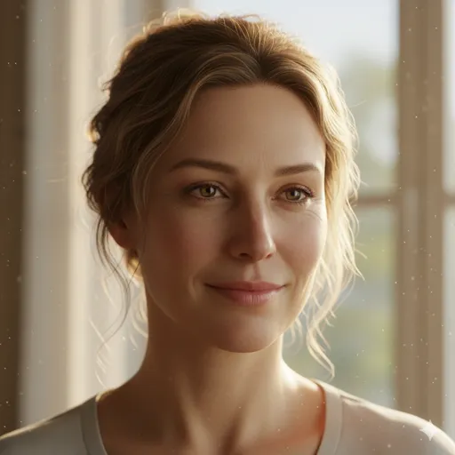 穏やかな表情の中に、内面の優しさや知性が滲み出ている人物のポートレート。