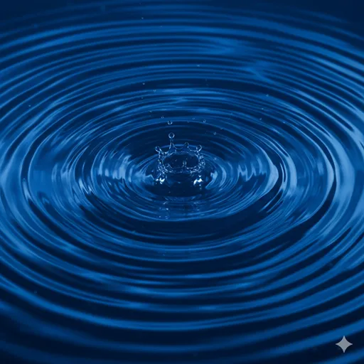 静かな水面に落ちた小さな一滴の雫（ミス）が、大きな波紋（失敗）となって広がっていく様子。