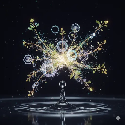 化学反応を早める透明な液体が滴り、光り輝く結晶が急速に形成されていく様子。