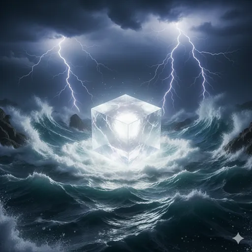荒れ狂う嵐や雷鳴の中でも、一切傷つくことなく空中に浮遊し、強い光を放ち続ける結晶体。