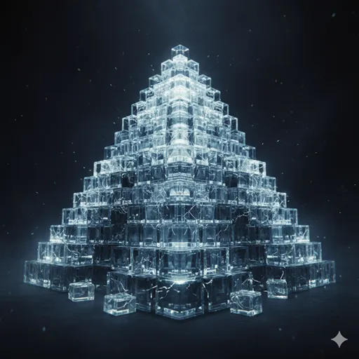 街の夜景をバックに、幾層にも積み重なった透明なガラスの板が光り、社会の強固なインフラを象徴しているイメージ。