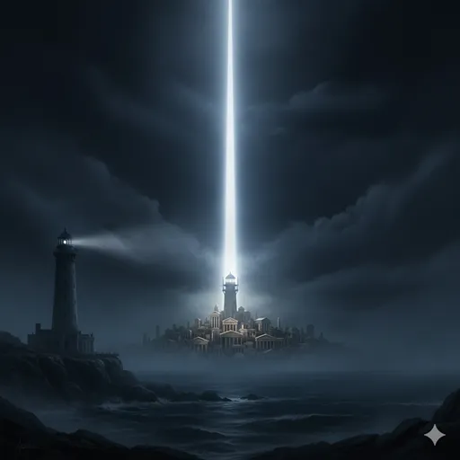 暗い海を遠くまで照らし出し、船に進むべき正しい方向を教える灯台の光。