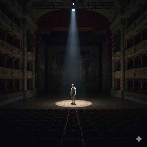 巨大な劇場のステージの真ん中で、スポットライトを浴びながら立ち尽くす、経験の浅そうな若者。