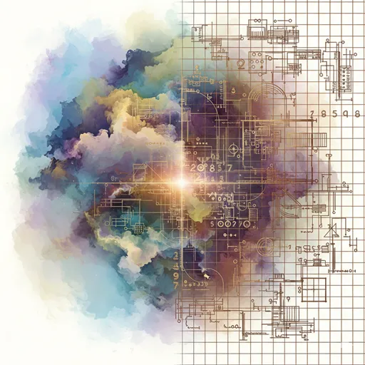 柔らかな光に包まれた脳のシルエットと、精密なデジタルデータや古文書が重なり合うイメージ。
