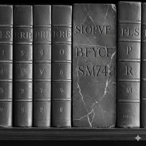 硬い石碑に刻まれた文字や、整然と並ぶ古いアーカイブのファイル。