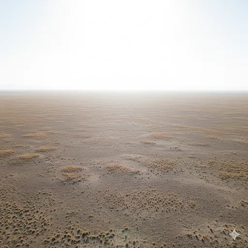 真上から降り注ぐ強い太陽光が、隠れていたものの影を消し、すべてを露わにしている風景。