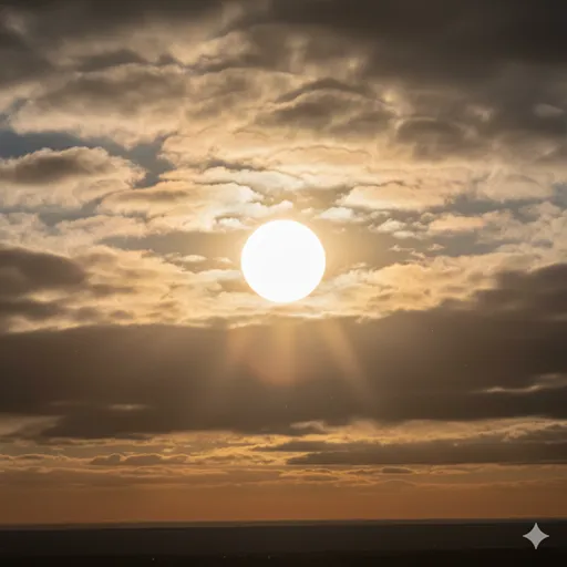 雲海から太陽が昇り、その姿をはっきりと現した瞬間の風景。