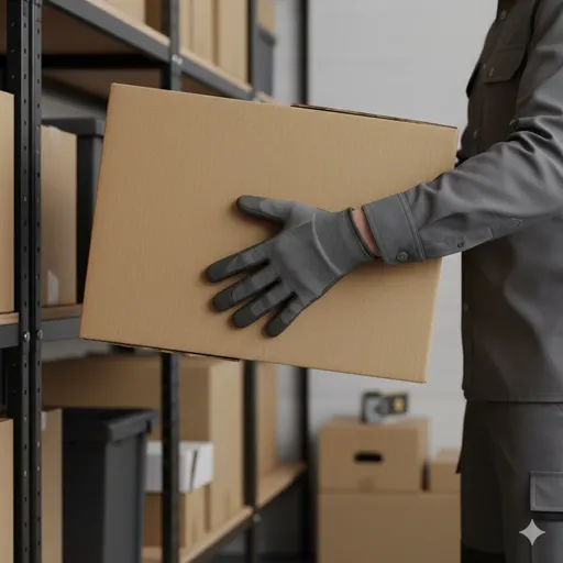 高い位置にある棚から、慎重に荷物を下へと移動させる、物理的な位置の変化を象徴するイメージ。
