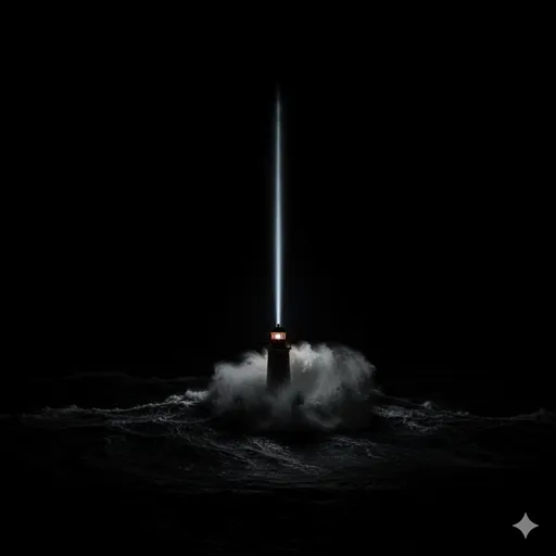 暗闇の中で一本のキャンドルが力強く燃え、その炎が揺るぎない一点を見つめているような光景。