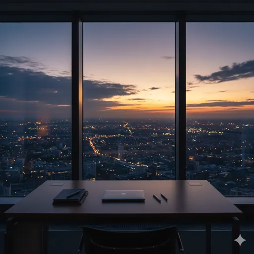 日常のルーティンを超えて、輝く未来の展望へと向かって歩き出すビジネスパーソンの後ろ姿。