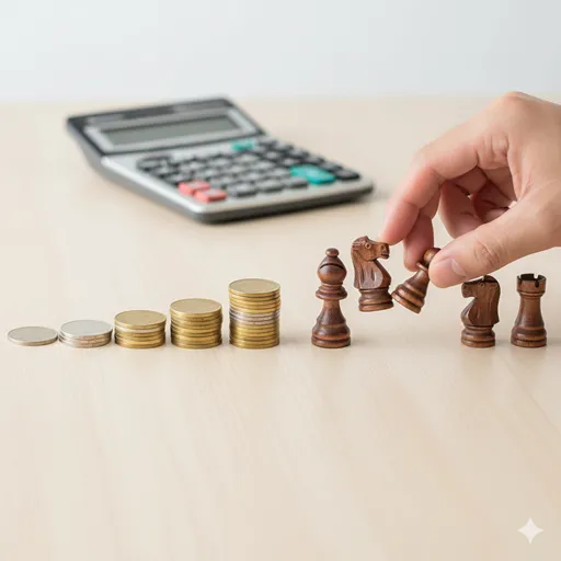 カウントされていたコインやパーツが、物理的に取り除かれて少なくなっているデスクの風景。