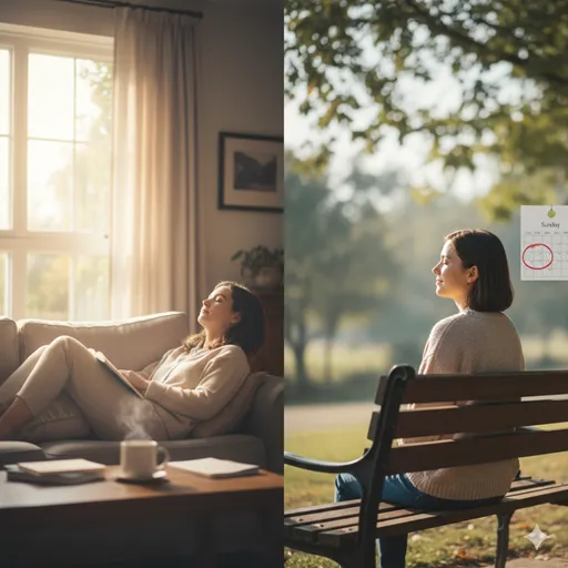 カレンダー通りの週末に、公園のベンチでのんびりと読書を楽しむリラックスした光景。