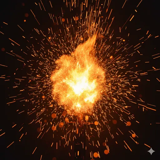 暗闇の中でマッチに火が灯り、一瞬で周囲を明るく照らし出す鮮やかな火花の瞬間。