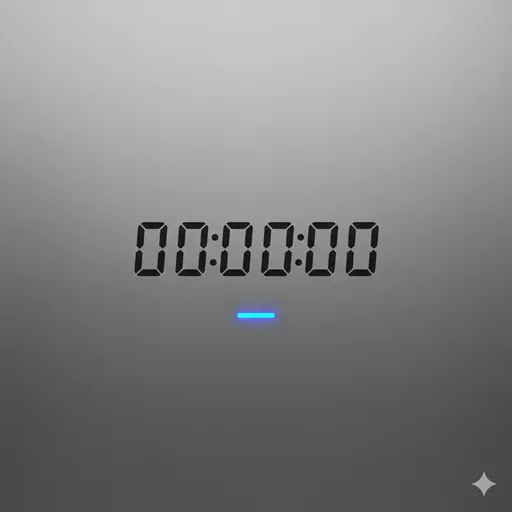 デジタルのカウントダウンが「00:00」を示し、すべてのランプが消灯した精密機器のパネル。