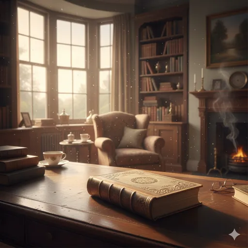 柔らかな光が差し込む古い図書室。多くの手に取られ、大切に読み継がれてきたことがわかる革表紙の本。