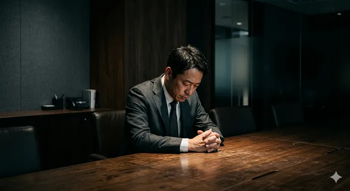 真摯な姿勢で相手と向き合い、深く反省と誠実さを表しているような重厚な雰囲気のイメージ。
