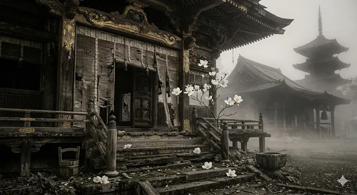 豪華絢爛な宮殿の跡地に、静かに咲く一輪の娑羅双樹（さらそうじゅ）の花。