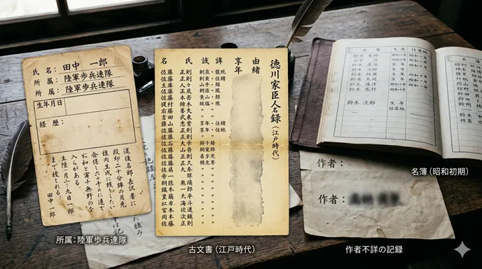 人物記録や資料の一部情報が欠けている不詳のニュアンスを表したイメージ`