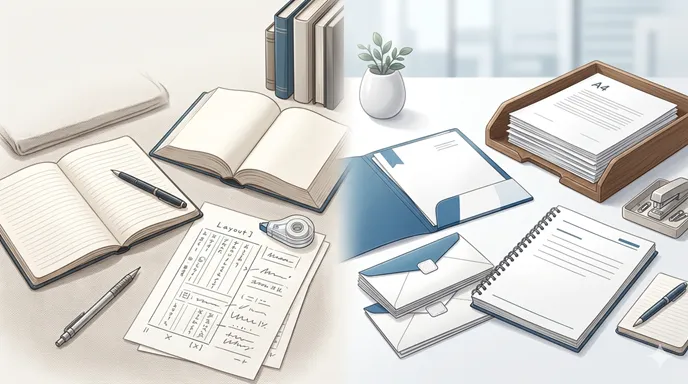 表記と標記の違いをイメージした、ノートとビジネス文書の対比