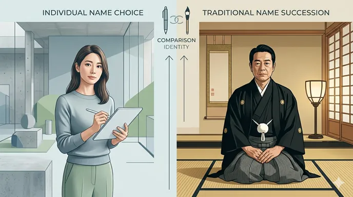 改名と襲名の違いを視覚的に整理した比較イメージ