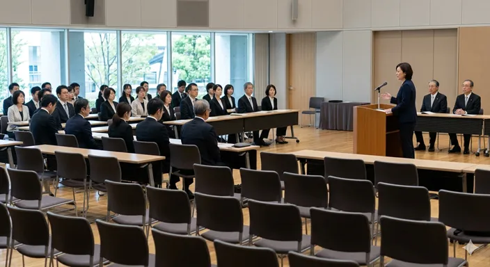 前例に沿って進む慣例を表す式典や会議進行のイメージ
