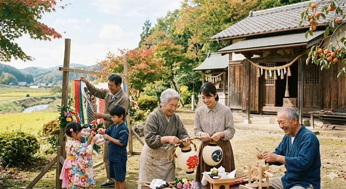 地域社会で受け継がれる慣習を表す穏やかな共同体の風景