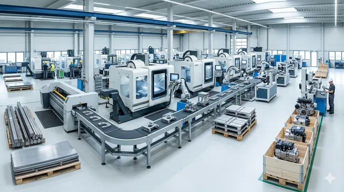 原材料を加工して製品を生み出す工業の特徴が伝わる製造現場のイメージ
