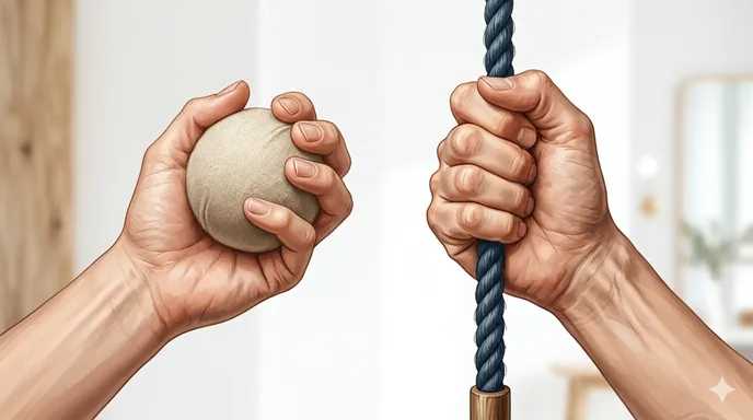 握る動作と掴む動作の違いを対比したイメージ