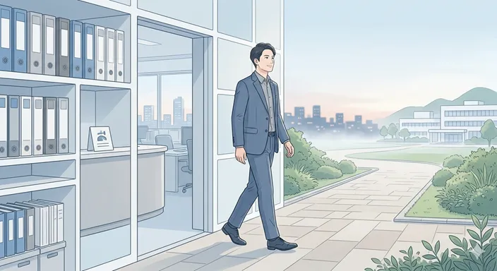 離職の意味を表す、就業状態から離れる人と雇用の区切りを示すイメージ