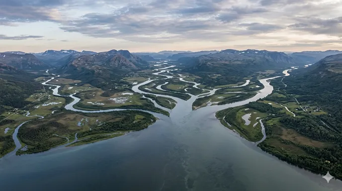 複数の川や道が合流し、やがて大きな一本の流れになっていく風景。