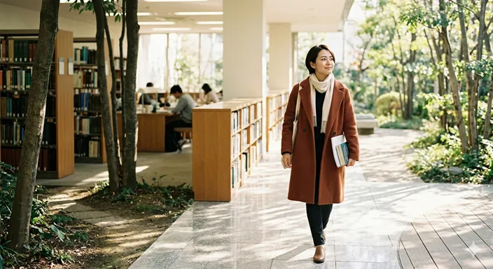 分かれ道の先で、進む方向をはっきり見定めたように落ち着いて歩き出す人物。