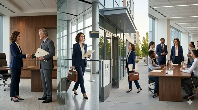 任命から就任、赴任、着任、配属へとつながる流れを、人物の移動と職場の変化で示したイメージ。