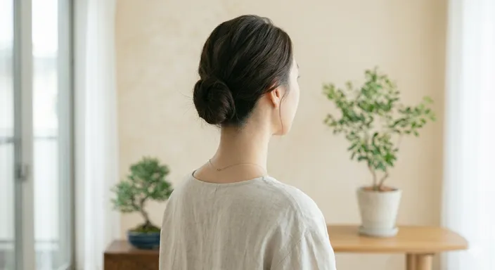 首まわりの美しさを上品に表現し、うなじ・首筋・襟足の違いをやさしく総括するイメージ。