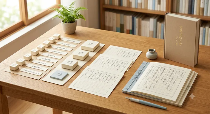 一つ一つの文が整い、最後に読みやすい文章全体として完成していく様子を表した画像。