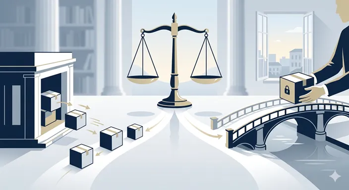 窃盗罪は他人の占有を奪う罪、横領罪は預かった信頼を裏切る罪であることを、二つの道と天秤で整理したまとめイメージ。
