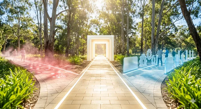 分かれ道の先で、身体への害を示す道と機能の妨げを示す道が整理され、正しい言葉選びへ導かれている画像。